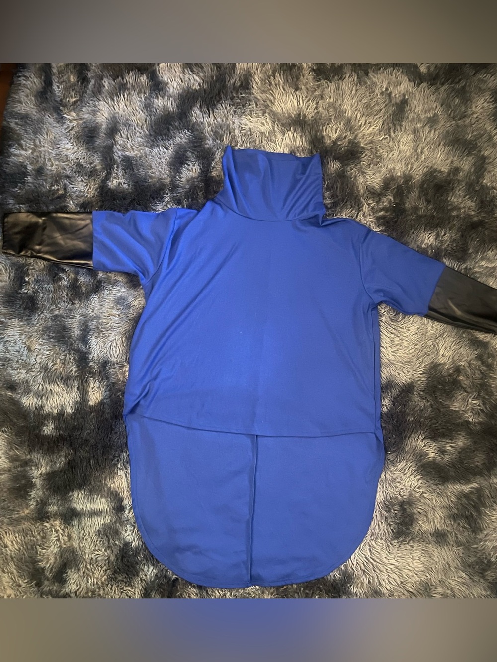 Ashley Stewart Royal Blue High-Low Tunic Top Faux Leather Sleeves | Size 18/20